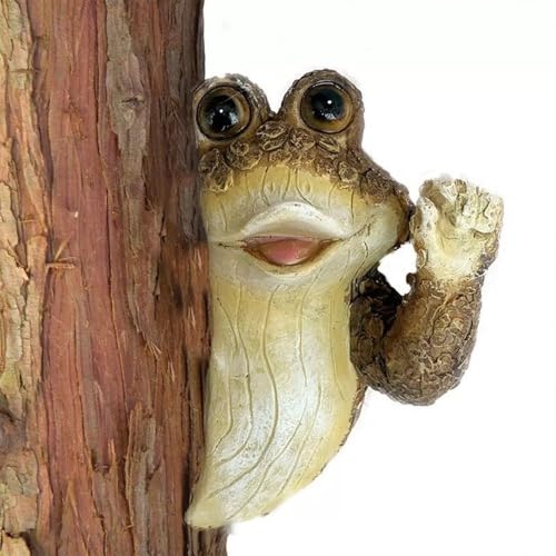 jiejack Kletternder Späherfrosch Gartenanhänger, Harz Kunsthandwerk Hofdekoration, Realistischer Frosch Kletterpose, Outdoor Gartenzierfigur für Baum/Blumenständer (D) von jiejack
