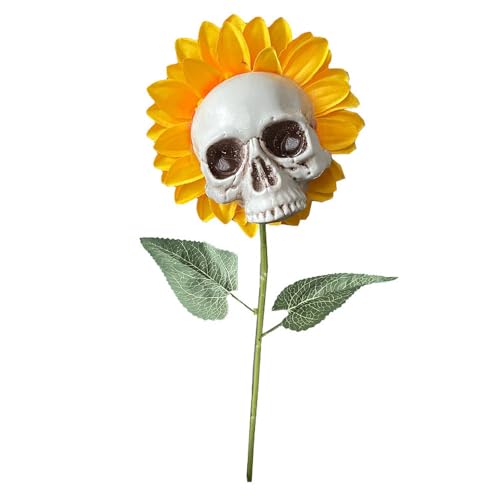 jiejack Skelett Halloween Kreative Sonnenblumenschädeldekoration Sonnenblumen-Skelettkopf-Dekorationen Halloween Dekorationen im Freien Rasen, Terrasse, Garten (B) von jiejack