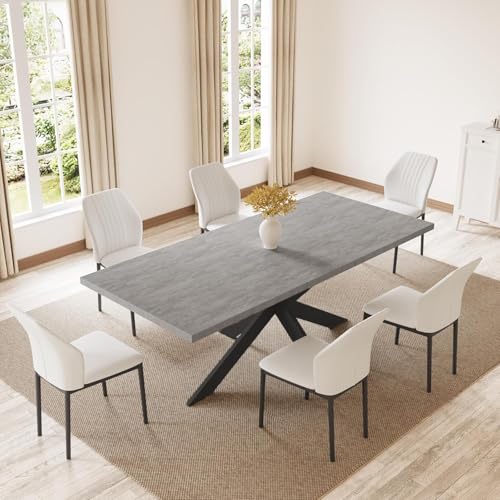 JIEXI Essgruppen Für 4-6 Personen, Esstisch Ausziehbar Mit Stühlen, Moderner Grauer MDF-Holztisch, Geeignet Für Wohnzimmer, Küche, Versammlungen Mit Vielen Personen (130-170cm Tisch + 6 Weiß Stühle) von JIEXI