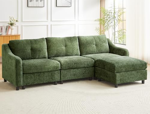 jiexi Ecksofa Mit Schlaffunktion Kordsofa, L Form Couch, Ecksofa Eckcouch, Schlafsofa, 251cm (Dunkelgrün 3 Sitze +1 Hocker) von jiexi