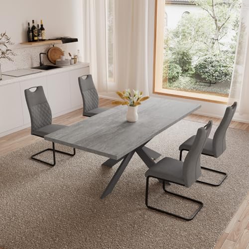 jiexi Essgruppen Für 4-6 Personen, Esstisch Ausziehbar, Moderner Grauer MDF-Holztisch, Geeignet Für Wohnzimmer, Küche, Versammlungen Mit Vielen Personen(130-170cm Tisch + 4 graue Stühle) von jiexi