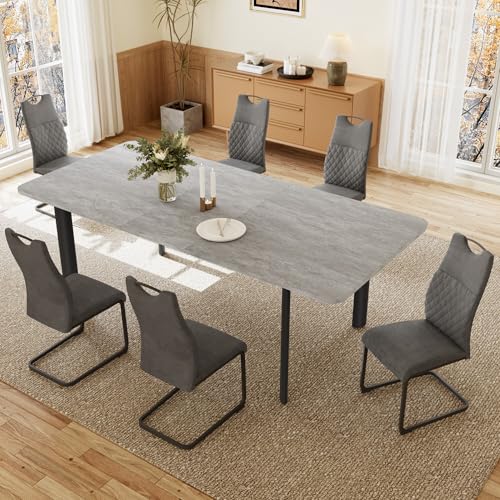 JIEXI Esstisch Mit 4-8 Stühlen Set, Essgruppe Tisch Ausziehbar, Moderner, Stilvoller MDF-Platten Esstisch Für Das Wohnzimmer (160-200cm Graue Tisch + 6 grau Stühle) von JIEXI