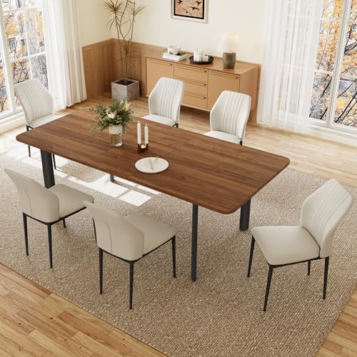 JIEXI Esstisch Mit 4-8 Stühlen Set, Essgruppe Tisch Ausziehbar, Moderner, Stilvoller MDF-Platten Esstisch Für Das Wohnzimmer (160-200cm Walnussfarbener Tisch + 6 weiße Stühle) von JIEXI