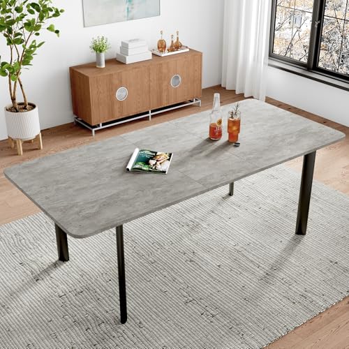 jiexi Esstisch Mit 4-8 Stühlen Set, Essgruppe Tisch Ausziehbar, Moderner, Stilvoller MDF-Platten Esstisch Für Das Wohnzimmer 160-200cm Grauer Tisch von JIEXI