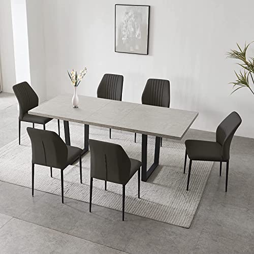 jiexi Modernes Esstisch-Set für 6–8 Personen, ausziehbarer Tisch für platzsparend, Metallrahmen, Bauernhaus, rechteckig, Küchen-Esstisch für Zuhause, Familie (Tisch + 6 schwarzer Stuhl) von JIEXI