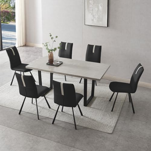 jiexi Modernes Esstisch-Set für 6–8 Personen,Tisch für platzsparend, rechteckig, Küchen-Esstisch für Zuhause, Familie (Nicht ausziehbarer Tisch + 6 Schwarze Stühle) von jiexi