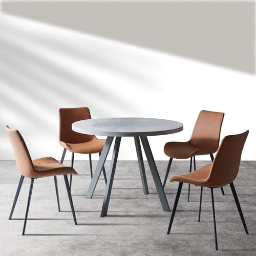 jiexi Modernes Esstisch mit 4 Stühlen Set, Esstisch Rund im Mid-Century-Stil, Durchmesser 90 cm, mit Mattiertem Lederstuhl für Meeting Raum, Freizeit Couchtisch Set von jiexi