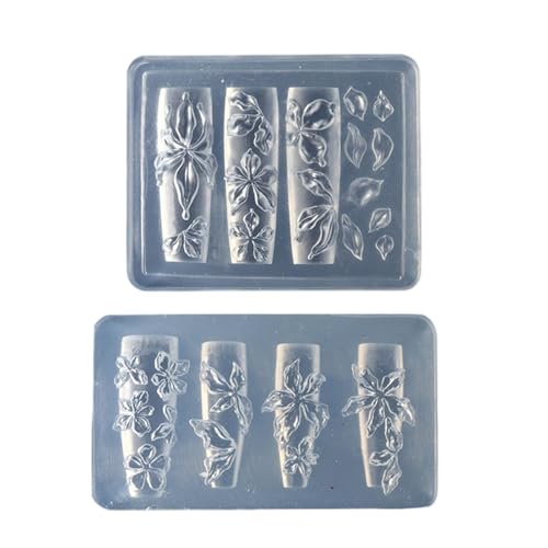 2 Stück Silikon-Nägel Kunst für Blumenprägung Maniküre Werkzeug mit wiederverwendbaren Blumen-Designs Vorlagen Silikon Nail Art 2 Stück Silikon-Nägel Kunst für Blumenprägung Maniküre Werkzeug mit wiederverwendbaren Blumen-Designs Vorlagen Silikon Nail Art von jiingekk