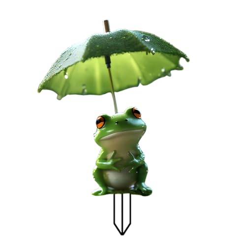 Cartoon-Frösche Akzentstück mit detailliertem Regenschirm, wetterbeständig, 2D-Flach-Acryl-Gartenstecker, dekoratives Ornament, Acryl, Gartendekoration von jiingekk