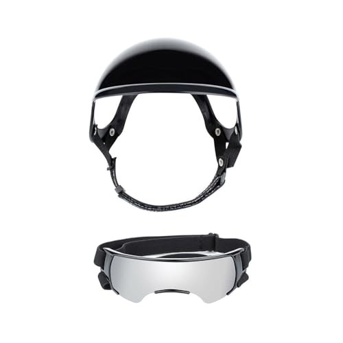 Modisches Haustier-Helm- und Sonnenbrillen-Set mit verstellbarer Größe für sicheres Tragen, Outdoor-Aktivitäten, Wandern, Camping, Haustier-Kopfbedeckung, Helmbrillen-Set von jiingekk