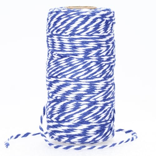 jijAcraft 100M Marineblau und Weiß Baumwolle Schnur, 2mm Bäcker Bindfäden, Bastelschnur Dekokordel Schnur Perfekt für DIY, Handwerk, Geschenke Verpacken, Weihnachten Dekoration von jijAcraft