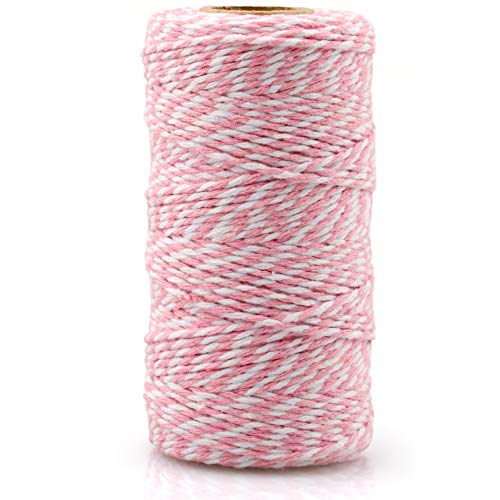 jijAcraft 100m Baumwolle Schnur Bäcker Bindfäden Bastelschnur, zum DIY, Handwerk, Geschenke Verpacken, Weihnachten Dekoration (Rosa-Weiß) von jijAcraft