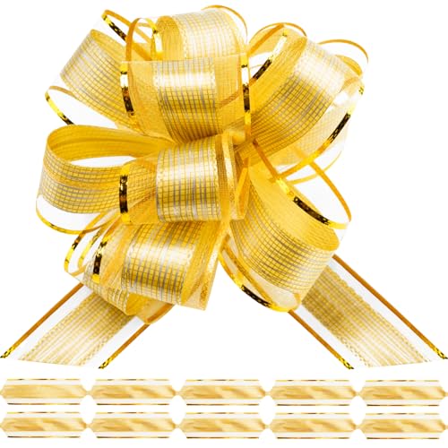 jijAcraft 12 Stück Gold Geschenkschleifen, Groß Weihnachtsschleifen Gold Selbstklebend 16cm, Weihnachts Schleifen Zubehör für Geschenkverpackungen, Weinflaschendeko, Weihnachtsdeko, Floristen von jijAcraft