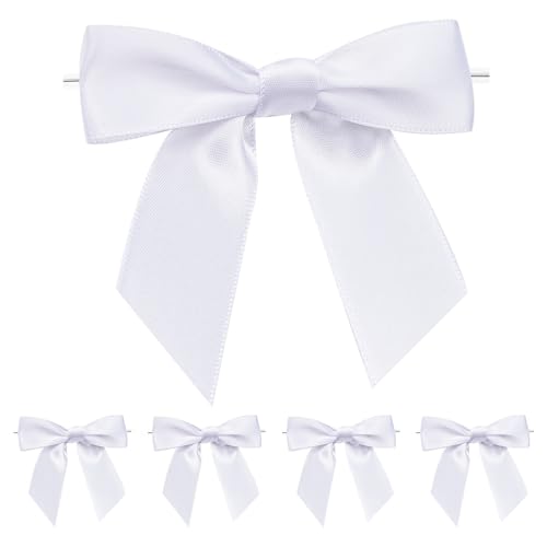 jijAcraft Weiß Kleine Schleifen Selbstklebend: Dekoschleifen mit Draht für Hochzeit 9×8.5cm Fertige Geschenk Schleife 50 Stück Satinschleifen für Basteln Ästen von jijAcraft