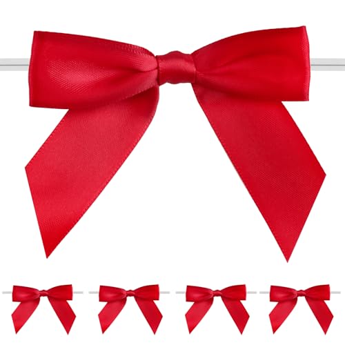 jijAcraft Rot Kleine Schleifen Selbstklebend: Fertige Geschenk Schleife mit Draht 9×8.5cm Dekoschleifen zum Basteln 50 Stück Satinschleifen für Blumenkranz, Ästen, Weihnachtsbaum von jijAcraft