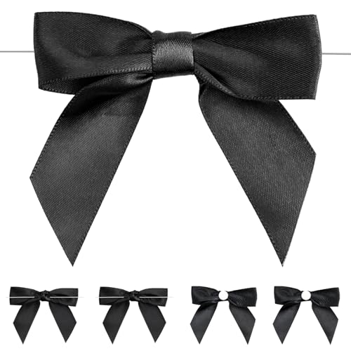 jijAcraft Schwarz Kleine Schleifen Selbstklebend: Fertige Geschenk Schleife mit Draht 9×8.5cm Dekoschleifen zum Basteln 24 Stück Satinschleifen für Trauer, Blumenkranz, Weihnachtsbaum von jijAcraft