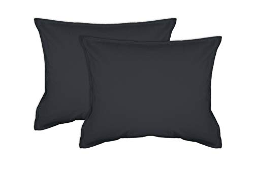 jilda-tex 2er Pack Zierkissenhülle Stone-Washed Renforce Lissabon 100% Bio-Baumwolle Knitterlook Stehsaum Bügelfrei Uni Leinen-Optik Bügelfrei GOTS Made in Green (Anthrazit, 2X 45 x 45 cm) von jilda-tex