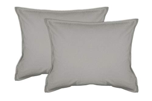 jilda-tex 2er Pack Zierkissenhülle Stone-Washed Renforce Lissabon 100% Bio-Baumwolle Knitterlook Stehsaum Bügelfrei Uni Leinen-Optik Bügelfrei GOTS Made in Green (Hellgrau, 2X 50 x 50 cm) von jilda-tex