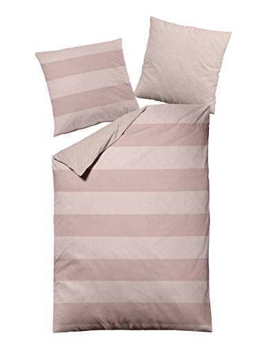 jilda-tex Bettwäsche 100% Baumwolle Wendebettwäsche Uni-bettwäsche Verschiedene Größen und Farben (Melange Classy Stripes Rose, 155 x 220 cm) von jilda-tex