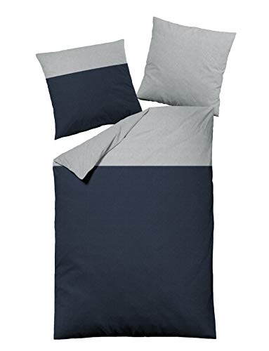 jilda-tex Biber Bettwäsche Made IN Germany Melange 135x200 cm + 80x80 cm 100% Baumwolle Feinbiberbettwäsche Edel-Flanell Verschiedene Größen/Farben (Blau/Streifen Hellgrau, 135 x 200 cm) von jilda-tex