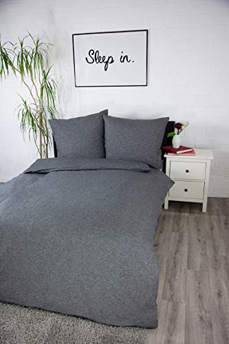 jilda-tex Biber Bettwäsche Made IN Germany Melange 135x200 cm + 80x80 cm 100% Baumwolle Feinbiberbettwäsche Edel-Flanell Verschiedene Größen/Farben (Dunkelgrau, 135 x 200 cm) von jilda-tex