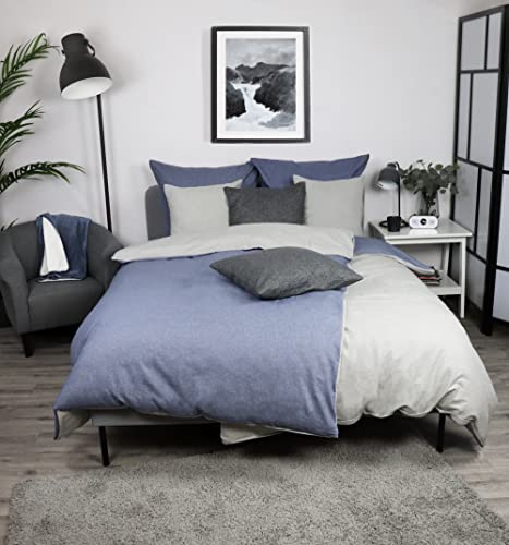 jilda-tex Biber Bettwäsche Made IN Germany Melange 135x200 cm + 80x80 cm 100% Baumwolle Feinbiberbettwäsche Edel-Flanell Verschiedene Größen/Farben (Hellgrau/Jeansblau, 135 x 200 cm) von jilda-tex