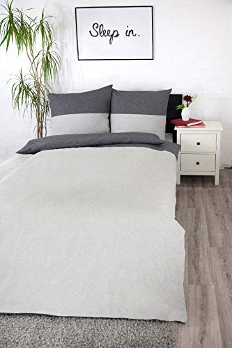 jilda-tex Biber Bettwäsche Made IN Germany Melange 135x200 cm + 80x80 cm 100% Baumwolle Feinbiberbettwäsche Edelflanell Verschiedene Größen/Farben(Hellgrau/Streifen Dunkelgrau, 135 x 200 cm) von jilda-tex