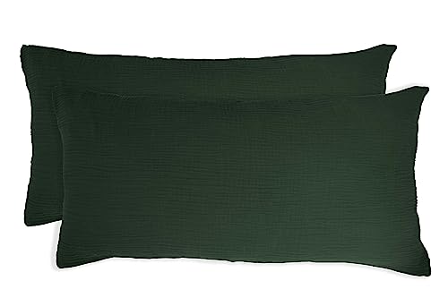 jilda-tex Bio-Bettwäsche Musselin Medina 100% Bio-Baumwolle Knitterlook Bügelfrei Uni Made in Green (Waldgrün, 2X 40x80 cm) von jilda-tex