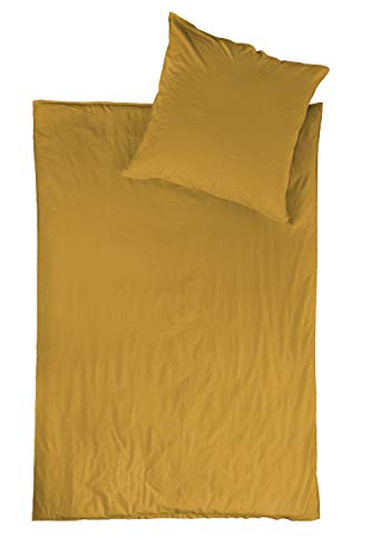 jilda-tex Bio-Bettwäsche Stone-Washed Lissabon 100% Bio-Baumwolle Knitterlook Stehsaum Uni Made in Green (Senfgelb, 135 x 200 cm) von jilda-tex