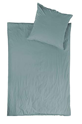 jilda-tex Bio-Bettwäsche Stone-Washed Lissabon 100% Bio-Baumwolle Knitterlook Stehsaum Uni Made in Green (Steinblau, 155 x 220 cm) von jilda-tex