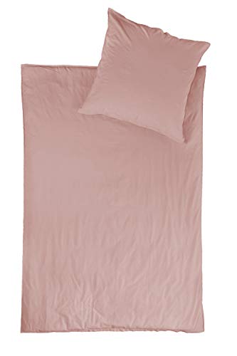 jilda-tex Bio-Bettwäsche Stone-Washed Renforce Lissabon 100% Bio-Baumwolle Knitterlook Stehsaum Bügelfrei Uni Leinen-Optik Bügelfrei Made in Green (Altrosa, 155 x 220 cm) von jilda-tex