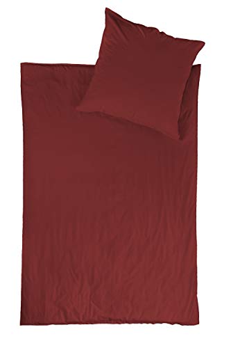 jilda-tex Bio-Bettwäsche Stone-Washed Renforce Lissabon 100% Bio-Baumwolle Knitterlook Stehsaum Bügelfrei Uni Leinen-Optik Bügelfrei Made in Green (Granatapfel, 155 x 220 cm) von jilda-tex