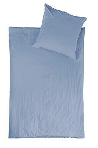 jilda-tex Bio-Bettwäsche Stone-Washed Renforce Lissabon 100% Bio-Baumwolle Knitterlook Stehsaum Bügelfrei Uni Leinen-Optik Bügelfrei Made in Green (Himmelblau, 135 x 200 cm) von jilda-tex