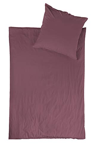 jilda-tex Bio-Bettwäsche Stone-Washed Renforce Lissabon 100% Bio-Baumwolle Knitterlook Stehsaum Bügelfrei Uni Leinen-Optik Bügelfrei Made in Green (Mauve, 200 x 220 cm) von jilda-tex