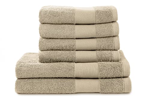 jilda-tex Handtuch Duschtuch Gästetuch Badematte Set Soft Cotton 100% Bio-Baumwolle GOTS (Beige, 6er-Set Hand-/Duschtuch(4x50x100 cm + 2x70x140 cm)) von jilda-tex