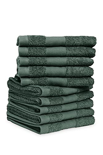 jilda-tex Handtuch Duschtuch Gästetuch Badematte Set Soft Cotton 100% Bio-Baumwolle GOTS (Dunkelgrün, 10er-Set Gästetuch (10x 30x50 cm)) von jilda-tex