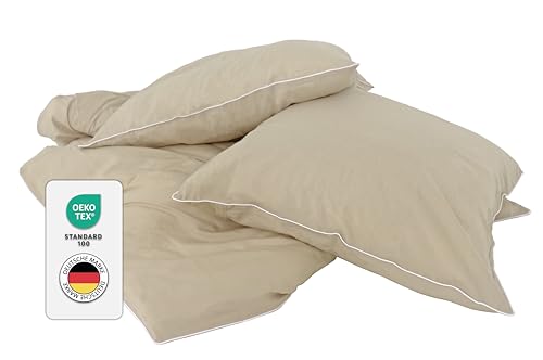 jilda-tex Luxus Premium-Bettwäsche aus Eukalyptus 100% Lyocell Tencel™ Piping Zertifiziert besonders nachhaltig (Beige, 2 TLG. 135x200cm / 80x80cm) von jilda-tex