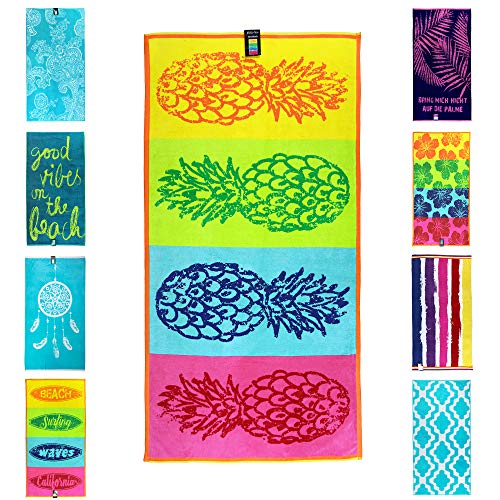 jilda-tex Strandtuch 90x180 cm Badetuch Strandlaken Badelaken Strandhandtuch 100% Baumwolle XXL (Shiny Pineapple) von jilda-tex