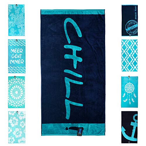 jilda-tex Strandtuch 90x180 cm Badetuch Strandlaken Handtuch 100% Baumwolle Velours Frottier Pflegeleicht (Chill Blue) von jilda-tex