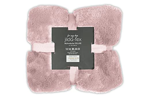 jilda-tex Wohn- Kuscheldecke Felloptik Rabbit Deluxe 750 GSM 150x200 220x240 cm Kunst-Felldecke (Rosa 220x240) von jilda-tex