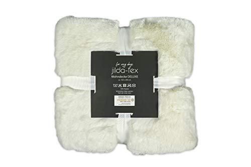 jilda-tex Wohn- Kuscheldecke Felloptik Rabbit Deluxe 750 GSM 150x200 220x240 cm Kunst-Felldecke (Weiß 220x240) von jilda-tex