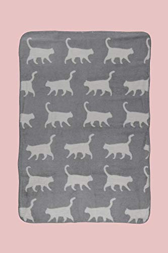 jilda-tex Wohndecke Tier-Decke Kuscheldecke Luxusdecke Tagesdecke Baumwolldecke (Katze - Grau, 80 x 120 cm) von jilda-tex