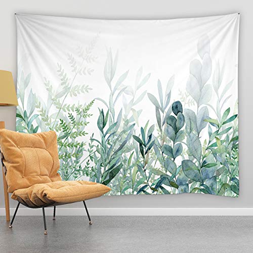 jingjiji Wandteppich mit grünen Blättern, rustikal, grüne Pflanze, Eukalyptus, Frühling, botanischer Garten, Zweig, Blumenstrauß, dichter Dschungel, Polyestergewebe, 203 x 152 cm von jingjiji