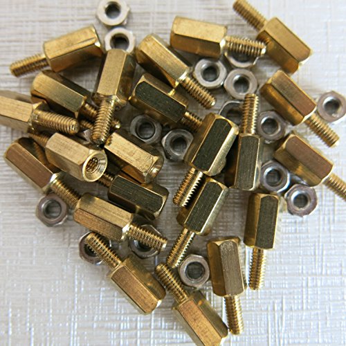 50stk M2.5 Innen/Aussen Hex Kupfer Sechskant Distanzbolzen Abstandsbolzen Abstandhalter Länge=5mm mit Mutter spacer Standoff nuts (10mm) von jingtongda