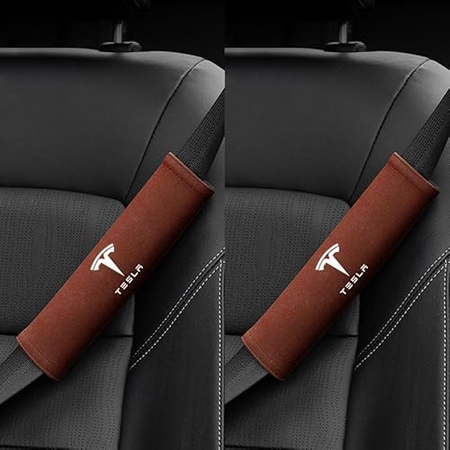 jinhuo Premium-Sicherheitsgurtpolster für Tesla Model 3 Highland 2024-2025 (2er-Set) – Sicherheitsgurt-Schulterpolster aus Nubukleder, abnehmbar Sicherheitsgurt Polsterung, Sitzgurt Polster,Brown von jinhuo