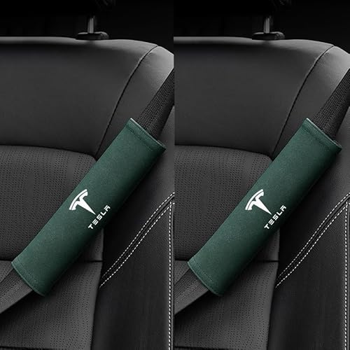 jinhuo Premium-Sicherheitsgurtpolster für Tesla Model 3 Highland 2024-2025 (2er-Set) – Sicherheitsgurt-Schulterpolster aus Nubukleder, abnehmbar Sicherheitsgurt Polsterung, Sitzgurt Polster,Green von jinhuo