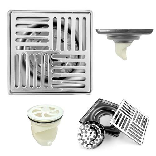 Badezimmer Bodenablauf Ablassen Siebdeckel Gitter Quadrat Duschrinne Edelstahl Anti Geruch Duschablauf für Toiletten, Badezimmern, Küchen usw(100 x 100 mm, Silber) von jinminamz