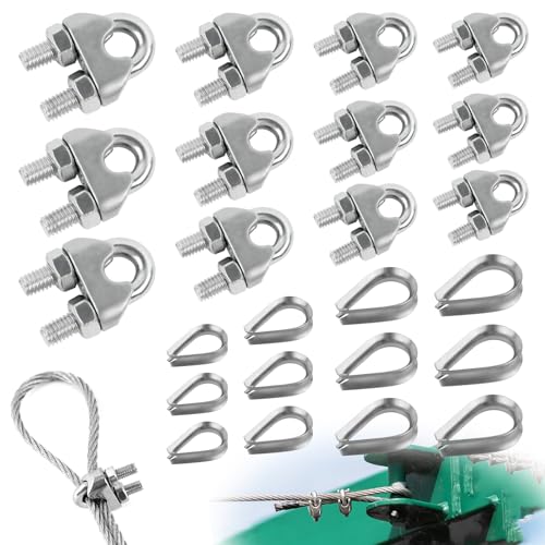 Drahtseilklemme Seilklemmen 304 Edelstahl-Drahtseilklemmen, U-Bolzen U-Förmige Stahlseilverbinder Für Drahtseile, Kabel Und Leitungen (12 Drahtseilklemmen&12 Drahtseilkauschen) von jinminamz