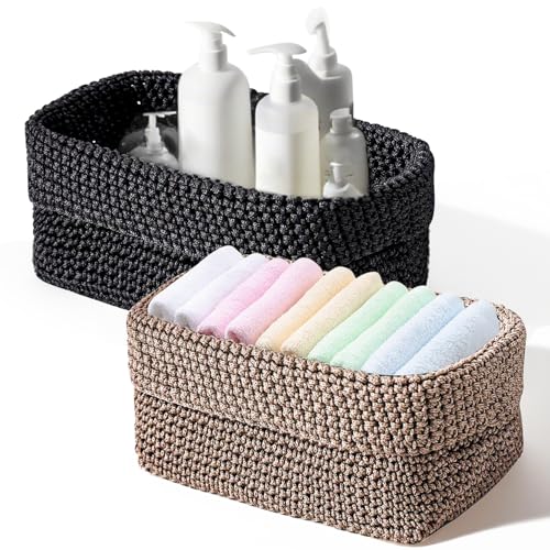 Korb Schwarz,Häkelkorb, Aufbewahrungskorb Schwarz Stapelbarer Gewebter Korb Kosmetik-Organizer, Badezimmer-Organisator, Wickeltisch-Organisator, Badezimmer-Organisators Kleiner Korbs (2 Stück) von jinminamz