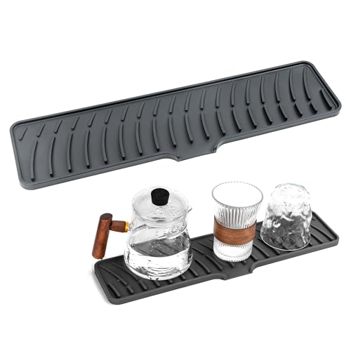 Schmale Silikon Abtropfmatte für Geschirr, Rutschfeste Spülbecken Matte mit Ablauf, Wasserdicht, SpüLmatte für SpüLbecken für Küche oder unter Schneidbrett, Schwarz, 42x10cm von jinminamz